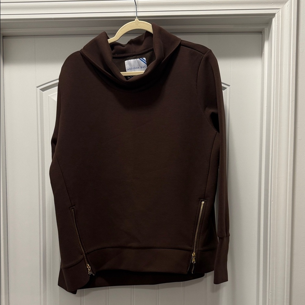 Addison Bay Polished Double Knit Zip Everyday Pullover in Chocolate